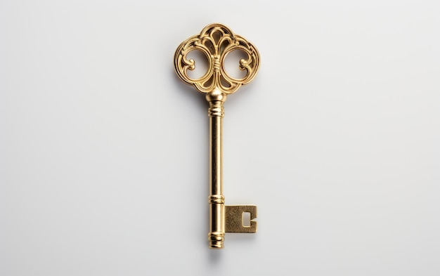 Portrait Gold Skeleton Key Isolated on White Background