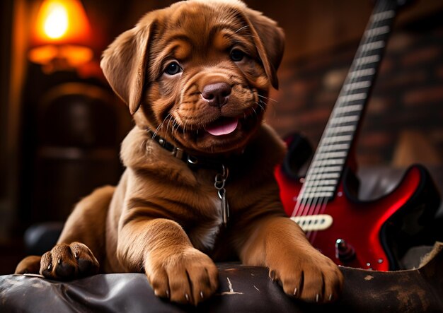 Photo portrait of a golden labrador puppy