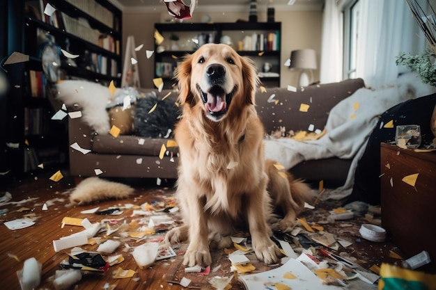 Portrait of a Golden Retriever against a scenic backdrop Generative Ai