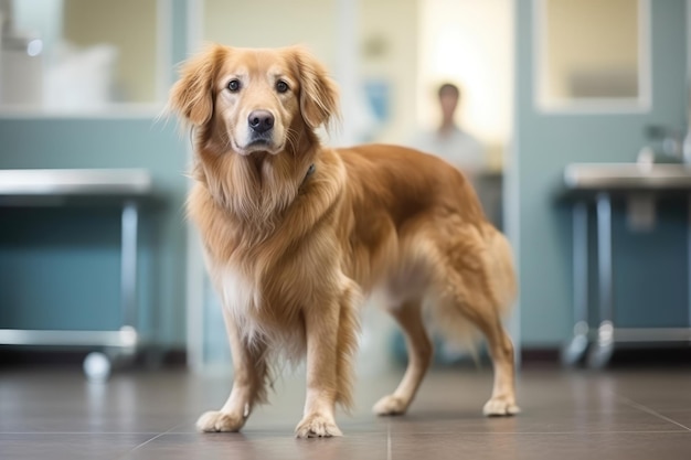 医診療所に立っているゴールデン・レトリバー犬の肖像画