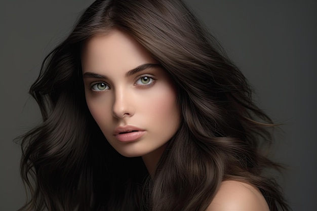 Portrait of a gorgeous attractive brunette with wellgroomed hair closeup AI generation