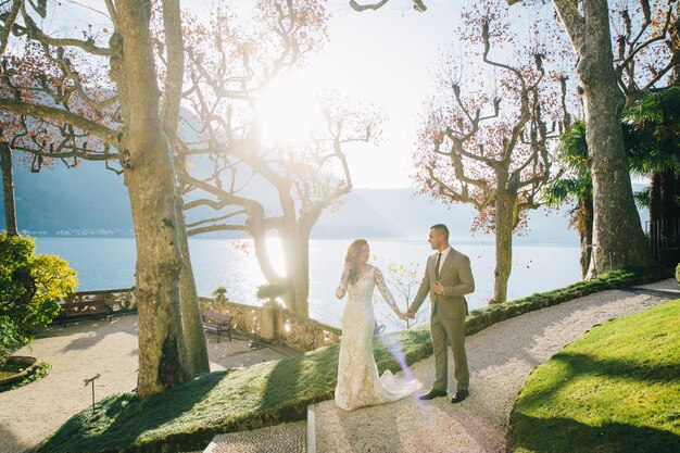 portrait of Gorgeous wedding couple in Italy