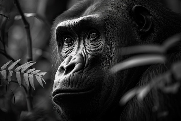 A portrait of a gorilla in black and white Generative Ai