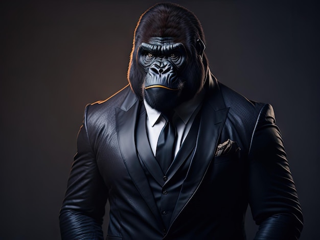 Portrait of a Gorilla dressed in an elegant business suit ai generative