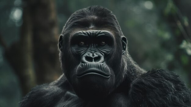 Portrait gorilla in the forest close up shot