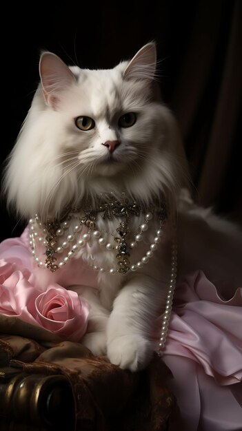 Foto ritratto di graziosa gatta birman costume di principessa pirata tiara ruffled fashion design costume art