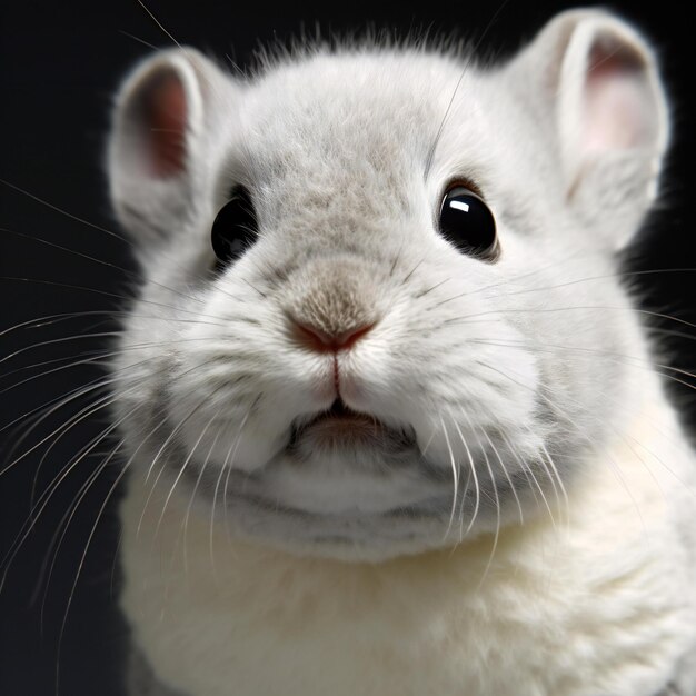 Portrait of a gray and white hamster on a black background