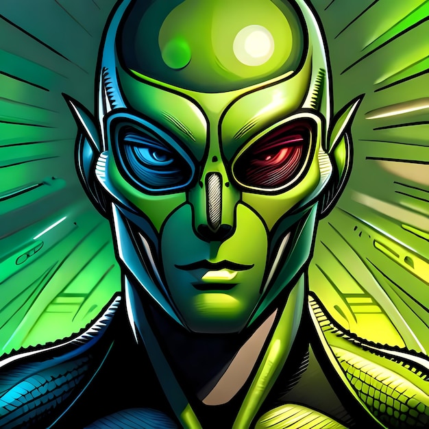 Portrait of green extraterrestrial humanoid