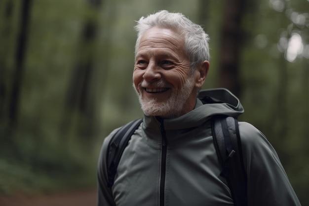 Portrait of a grey haired older man exercising outdoors generative ai