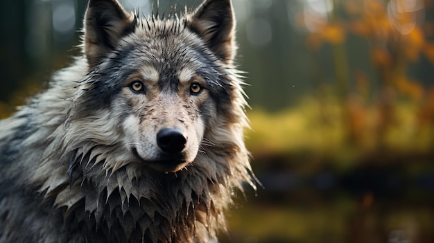 Изображение портрета серого волка в лесу, созданное искусственным интеллектом