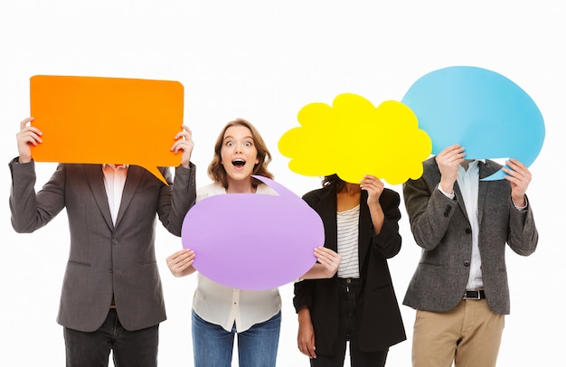 Photo portrait of a group of excited business people