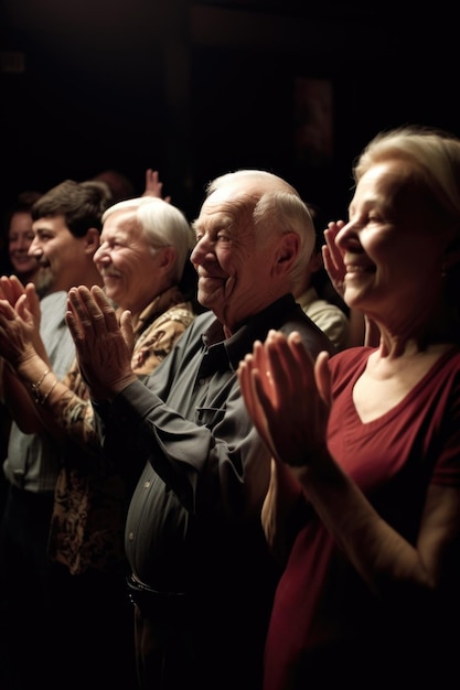 Portrait of a group of people applauding after a successful performance created with generative ai