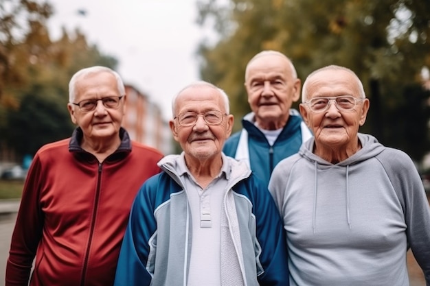 Portrait of a group of seniors in sportswear standing together created with generative ai