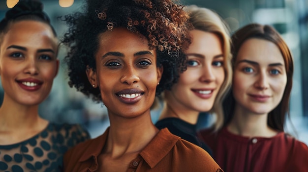 Portrait of group of smiling businesswomen looking at camera in office