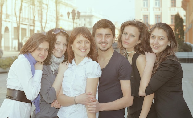 Portrait of group of students standing on the street