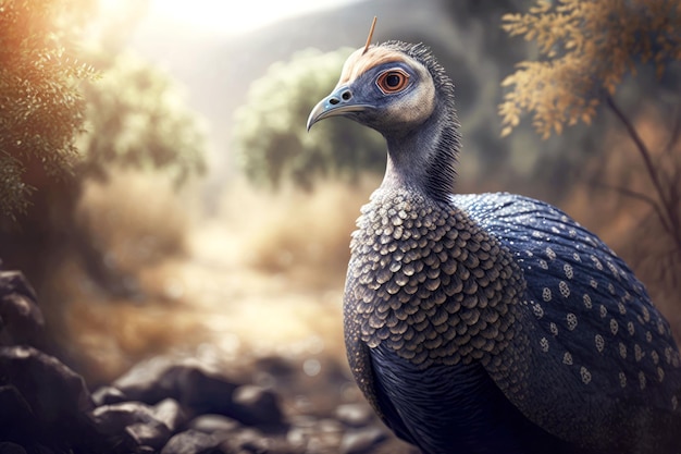 Portrait of guinea fowl in a natural environment generative ai