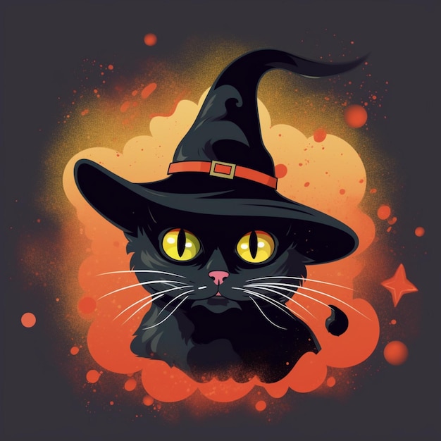 魔女の衣装を着たハロウィーンの猫の肖像画
