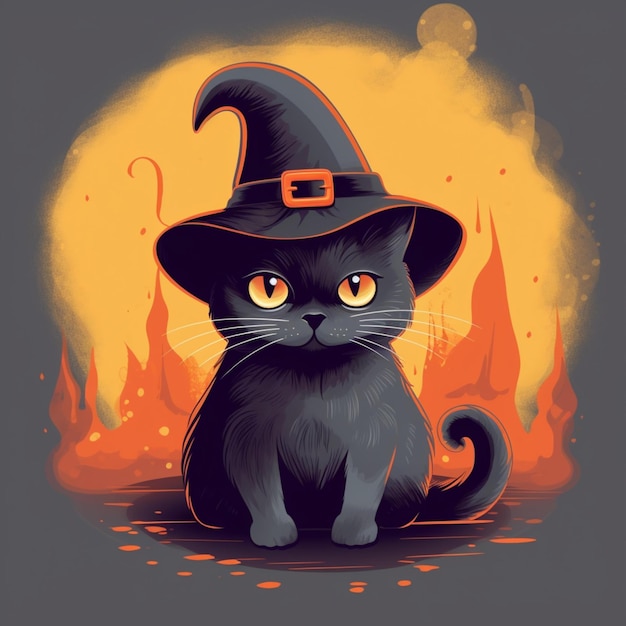 portrait of halloween cat wearing witch costume