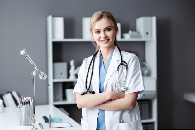 Portrait hand and woman dentist with tools in office at workplace created with generative ai