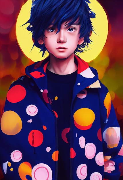 Portrait handsome anime boy for avatar and computer graphic background 2D Illustration