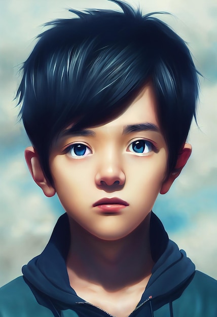 Portrait handsome anime boy for avatar and computer graphic background 2D Illustration