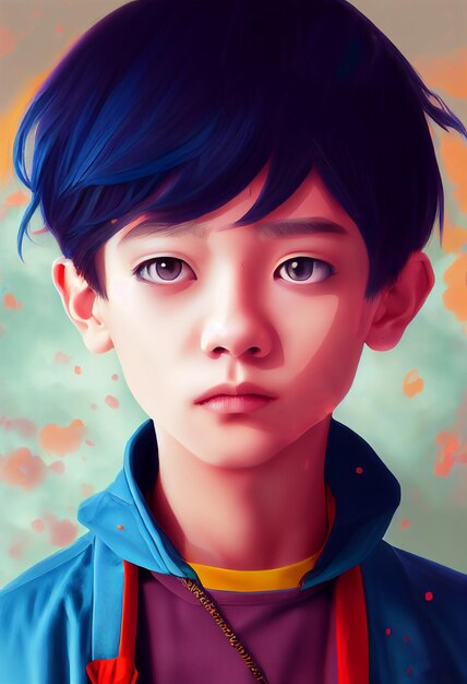 Portrait handsome anime boy for avatar and computer graphic background 2D Illustration