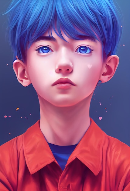 Portrait handsome anime boy for avatar and computer graphic background 2D Illustration