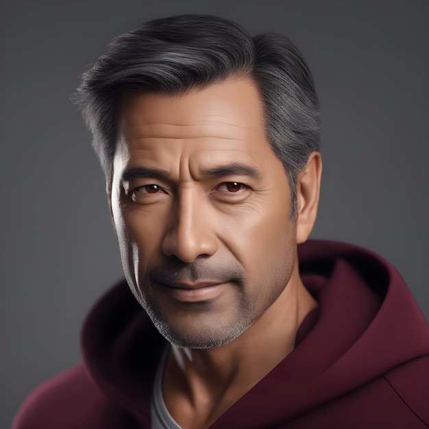 Portrait of handsome asian man in brown coat Studio shot