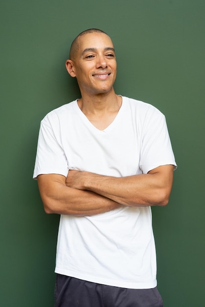 Portrait of handsome bald man wearing tshirt