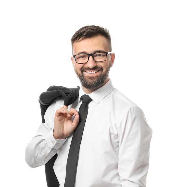 Portrait of handsome businessman on white