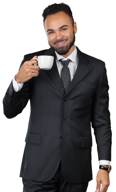 Portrait of a handsome businessman with a cup of coffee.