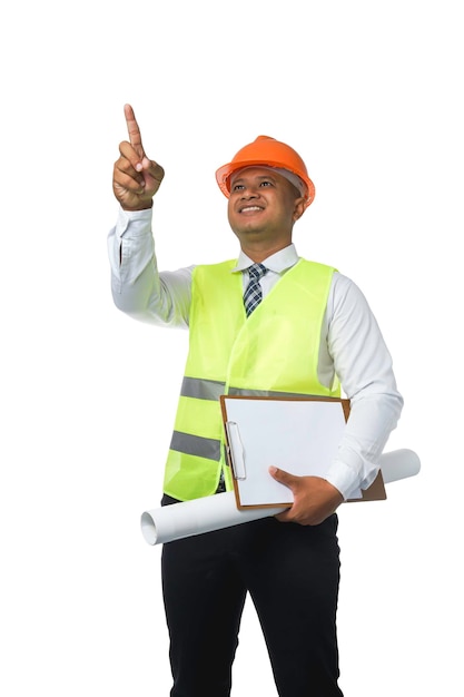 Portrait of a handsome chief engineer wearing a hard hatisolated on a white background clipping path