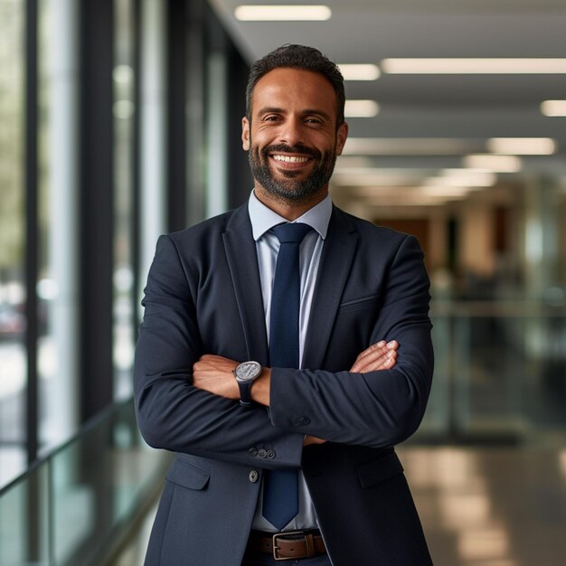 Portrait of a handsome confident businessman wearing suit standing isolated