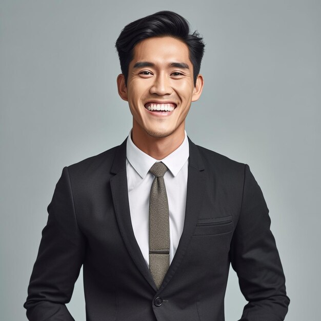 Portrait of a handsome confident businessman wearing suit standing isolated
