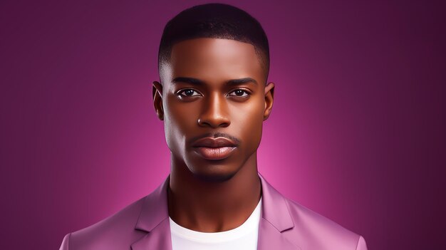 Portrait of a handsome elegant sexy African man with dark and perfect skin on a purple