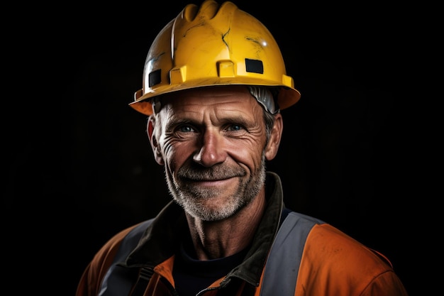 Portrait of handsome engineer Builder in hard hat foreman or repairman in the helmet hardhat