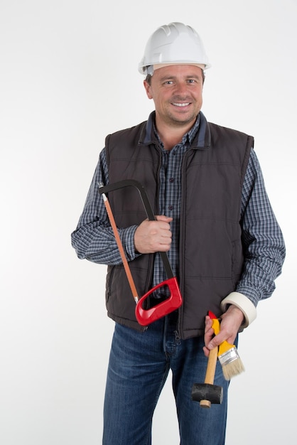 Portrait of an handsome engineer isolated on white