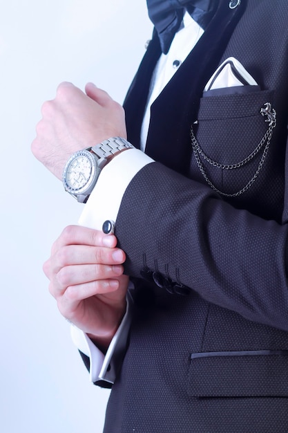 Portrait of handsome man in black suit