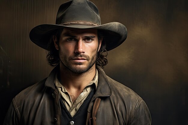 Foto ritratto di un bell'uomo con un cappello da cowboy