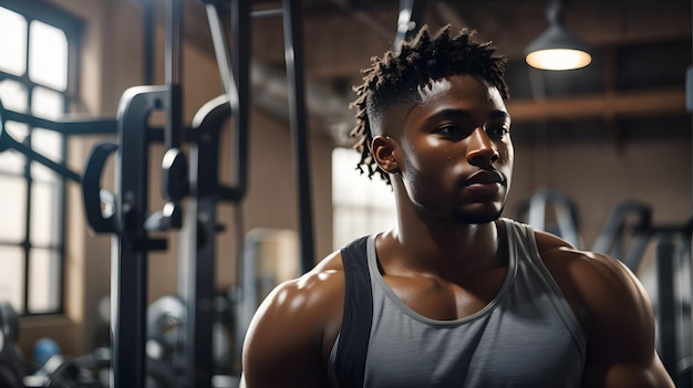 Portrait of handsome man looking away in gym