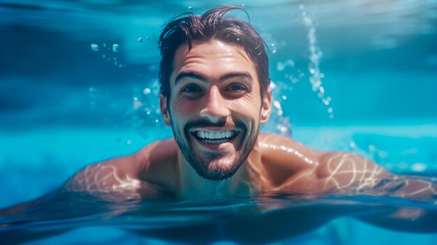 Portrait of a handsome man in the pool