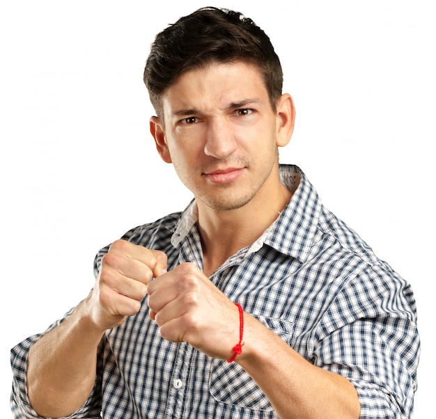 Portrait of handsome man ready to fight