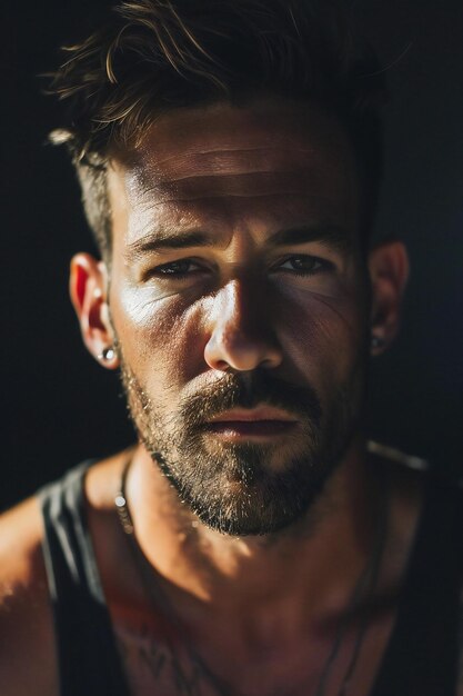 Portrait of a handsome man with a beard on a black background