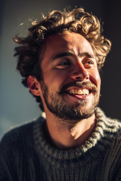 Portrait of a handsome man with beard and mustache smiling at camera