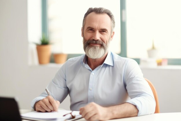 Portrait of a handsome mature counsellor working in his office created with generative ai