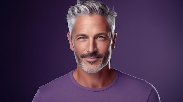 Portrait of a handsome mature man with grey hair with generate Ai