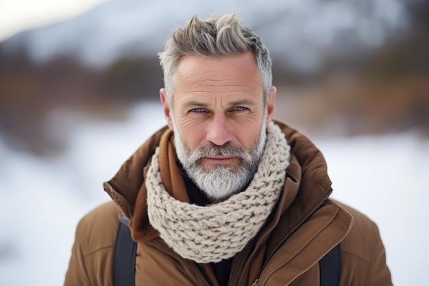 Portrait of a handsome middleaged man in winter clothes