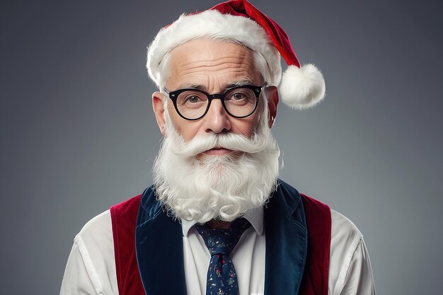 Portrait of handsome old santa hipster