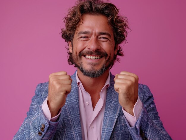 Portrait of handsome smiling businessman with suit in professional studio background