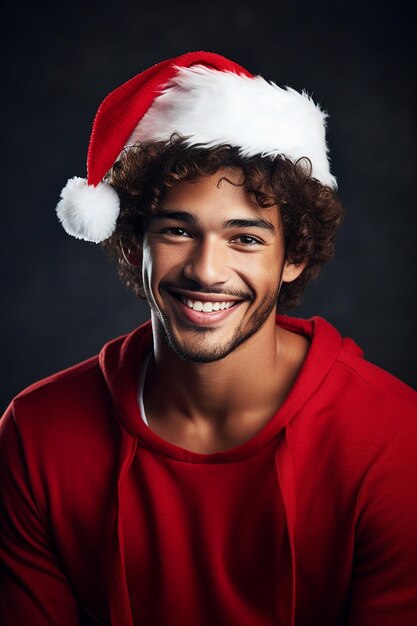 Ritratto di un bel uomo sorridente vestito da babbo natale